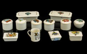 10 Pieces Of Goss Crested China Ware 9 Pill/Trinket Boxes And A Miniature Handled Cup,