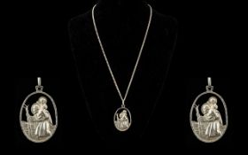 A 1970's Silver St Christopher Pendant Necklace Oval pendant of large,
