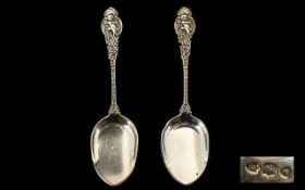 Victorian Period Very Ornate Pair of Sterling Silver Grapefruit Spoons. Hallmark London 1893.