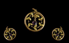 Antique 9ct Gold And Amethyst Set Pendant Necklace Of open,