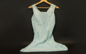 French 1930's Bias Cut Silk Chemise Full length chemise in Eau de Nil silk with square neckline,