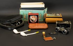 A Mixed Collection Of Vintage Accessories To include boxed Jenopten 8x30 M binoculars,