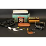 A Mixed Collection Of Vintage Accessories To include boxed Jenopten 8x30 M binoculars,