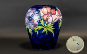 Walter Moorcroft Designed Large and Impressive Tubelined Vase ' Anemone ' Pattern on Blue Ground. c.