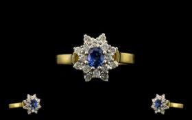 18ct Gold Sapphire and Diamond Set Ladies Ring from the 1950's. Flowerhead design.
