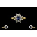 18ct Gold Sapphire and Diamond Set Ladies Ring from the 1950's. Flowerhead design.