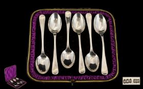 Edwardian Period Boxed Set of Six Sterling Silver Teaspoons In Original Fitted Case.