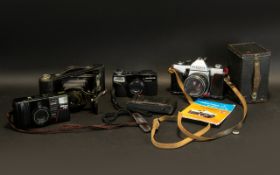 A Collection Of Cameras To include Practika Super TL2 in case with instruction manual, Box Brownie,