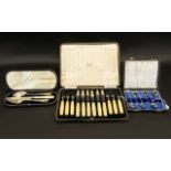 A Collection Of Cased Plated Cutlery Three boxes in total to include six apostle spoons in fitted