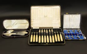 A Collection Of Cased Plated Cutlery Three boxes in total to include six apostle spoons in fitted