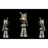 Dutch Netherlands Antique 19th Century Finely Worked Silver Bell with Windmill and Clock Tower