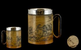 A Doulton Lambeth Large Stoneware Tankard By Hannah Barlow Decorated with continuous incised frieze