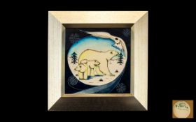 Moorcroft Framed Wonderful Quality Tubelined Trial Wall Plaque 'Polar Bears'.