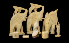 A Mixed Collection Of Carved Bone And Ivory Oddments And Collectibles To include carved elephant