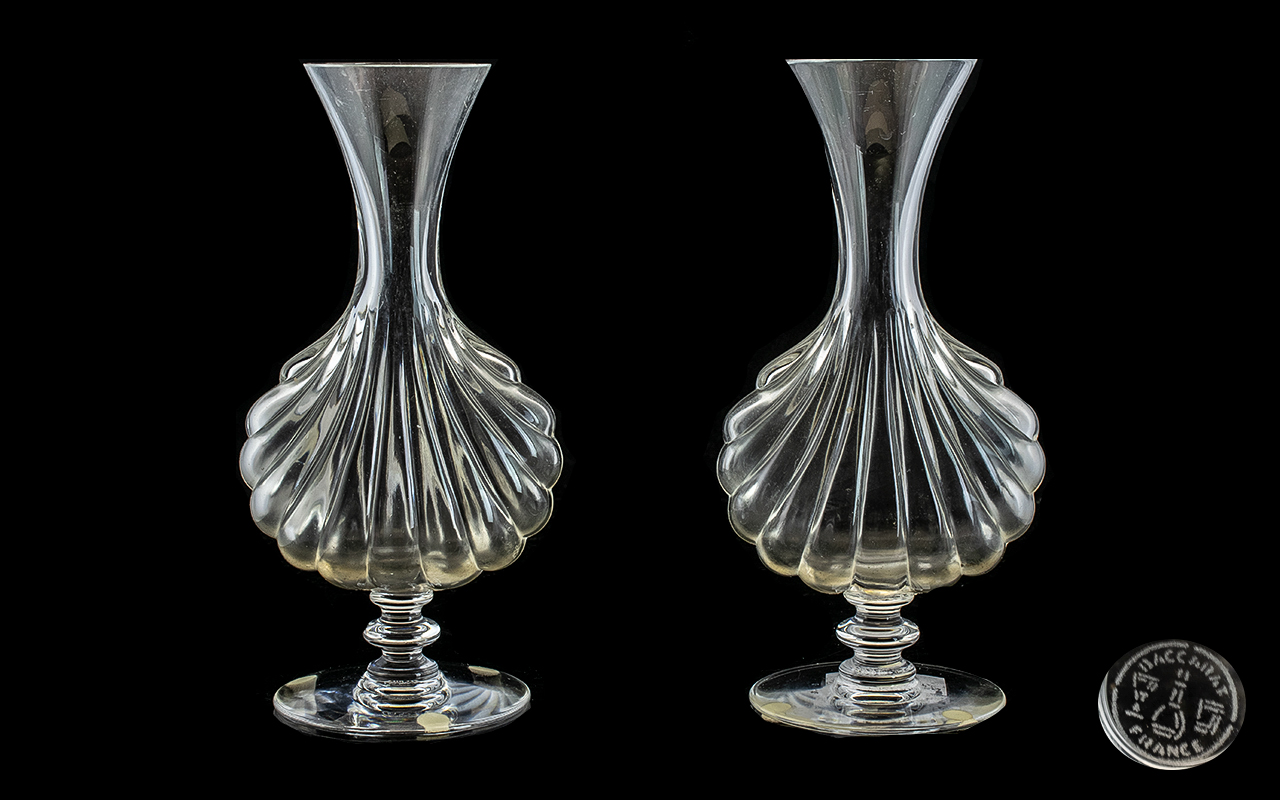 Baccarat - Attractive Pair of Fine Cut Crystal Vases of Excellent Form / Shape.