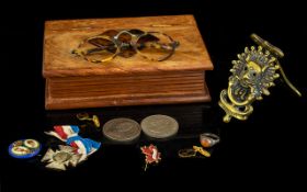 Art Deco Style Wooden Jewellery Box together with assorted collectables.