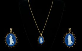 Wedgwood - 9ct Gold Mounted Oval Shaped Cameo with Attached 18ct Gold Chain,