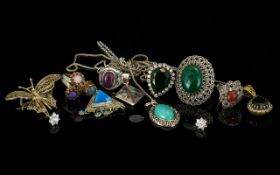 A Mixed Collection Of Silver Jewellery To include various stone set rings, pendants and chains,