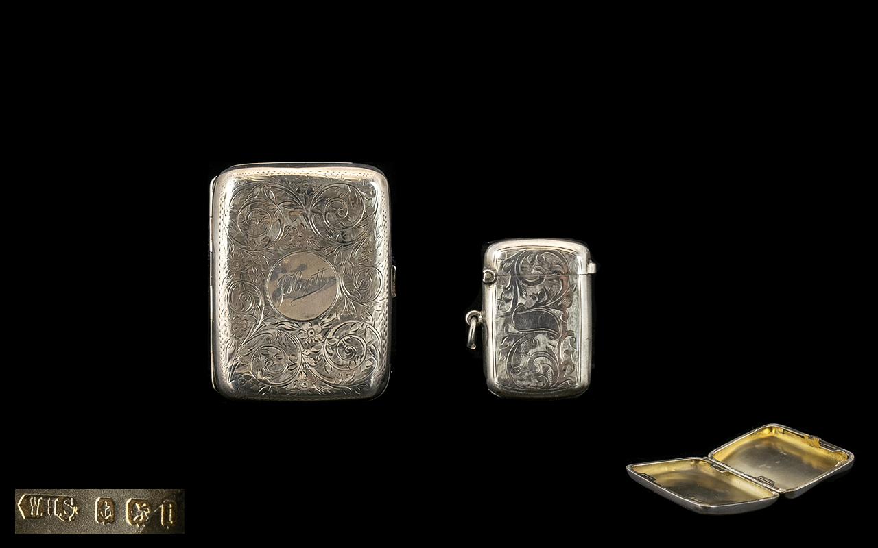 George V Nice Quality Engraved Silver Hinged Vesta Case. - Image 2 of 2