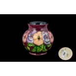 Moorcroft Globular Shaped Tubelined Vase ' Pansies ' Pattern. Designer Rachael Bishop. c.1994.