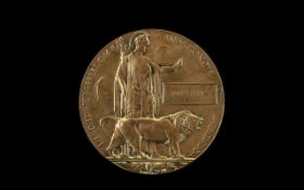 WWII Interest Bronze Death Plaque 1939 - 1945 Death penny for James Bowes.