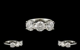 Three Stone Diamond Platinum Set Ring Approx 3.