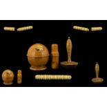 A Small Collection of Treen Sewing Accessories ( 4 ) with Carved Ivory / Bone Needle Container.