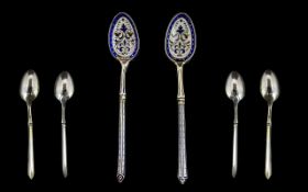 Danish - Superb Quality Late 19th Century Pair of Silver and Enamel Spoons,