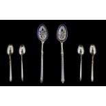 Danish - Superb Quality Late 19th Century Pair of Silver and Enamel Spoons,