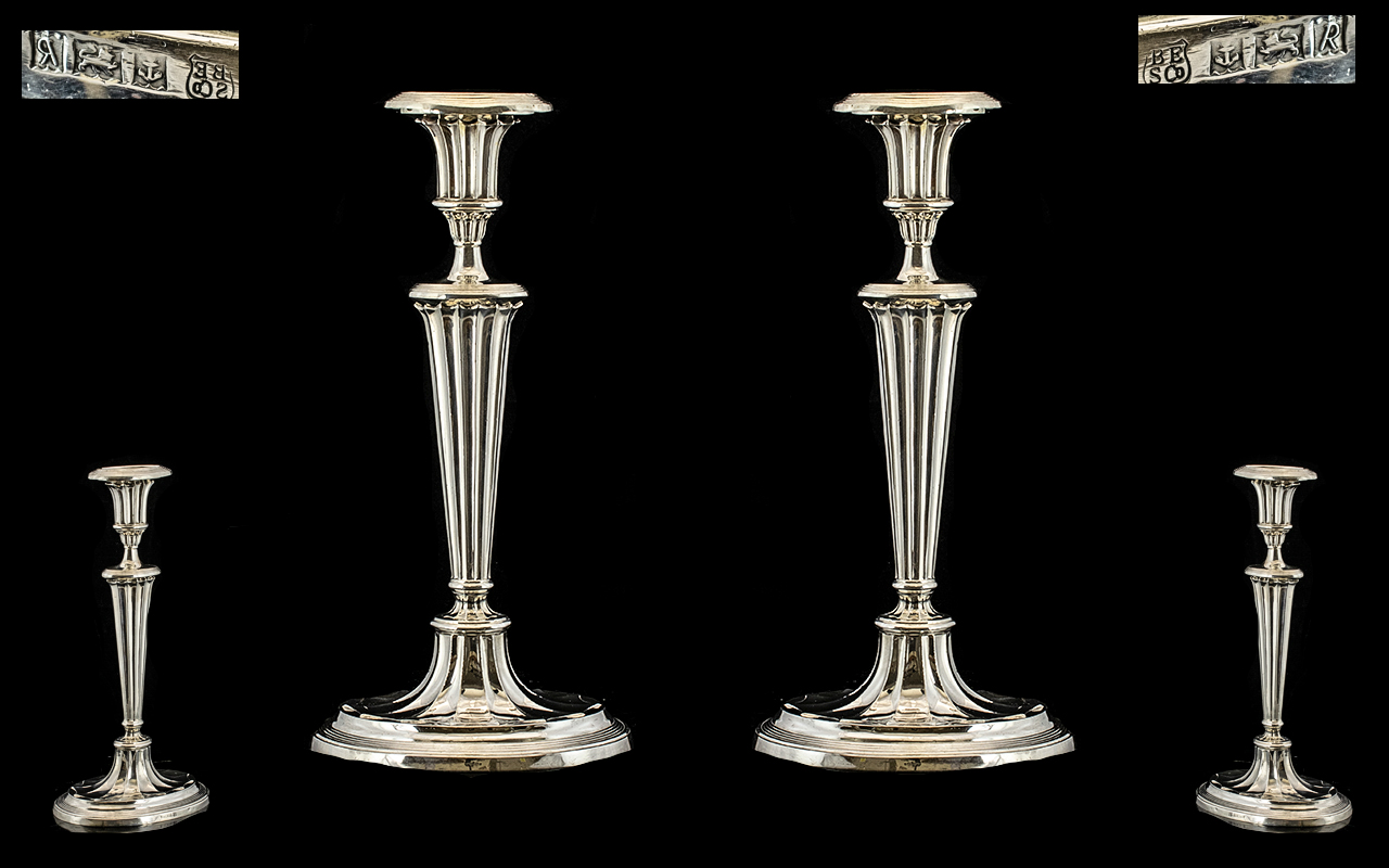 Queen Elizabeth - Superb Quality Pair of Solid Silver Regency Style Candlesticks of Wonderful Form