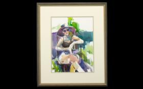 Italian Watercolour 'Girl in a Sun Hat'. Signed Frederica. Image 14" x 11". Framed and glazed.