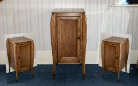 Art Deco Golden Oak Filing/Record Cabinet shaped supports on casters of tubering form,