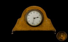 Edwardian Period Key-less Solid Golden Oak Cased 8 Day Mantel Clock,