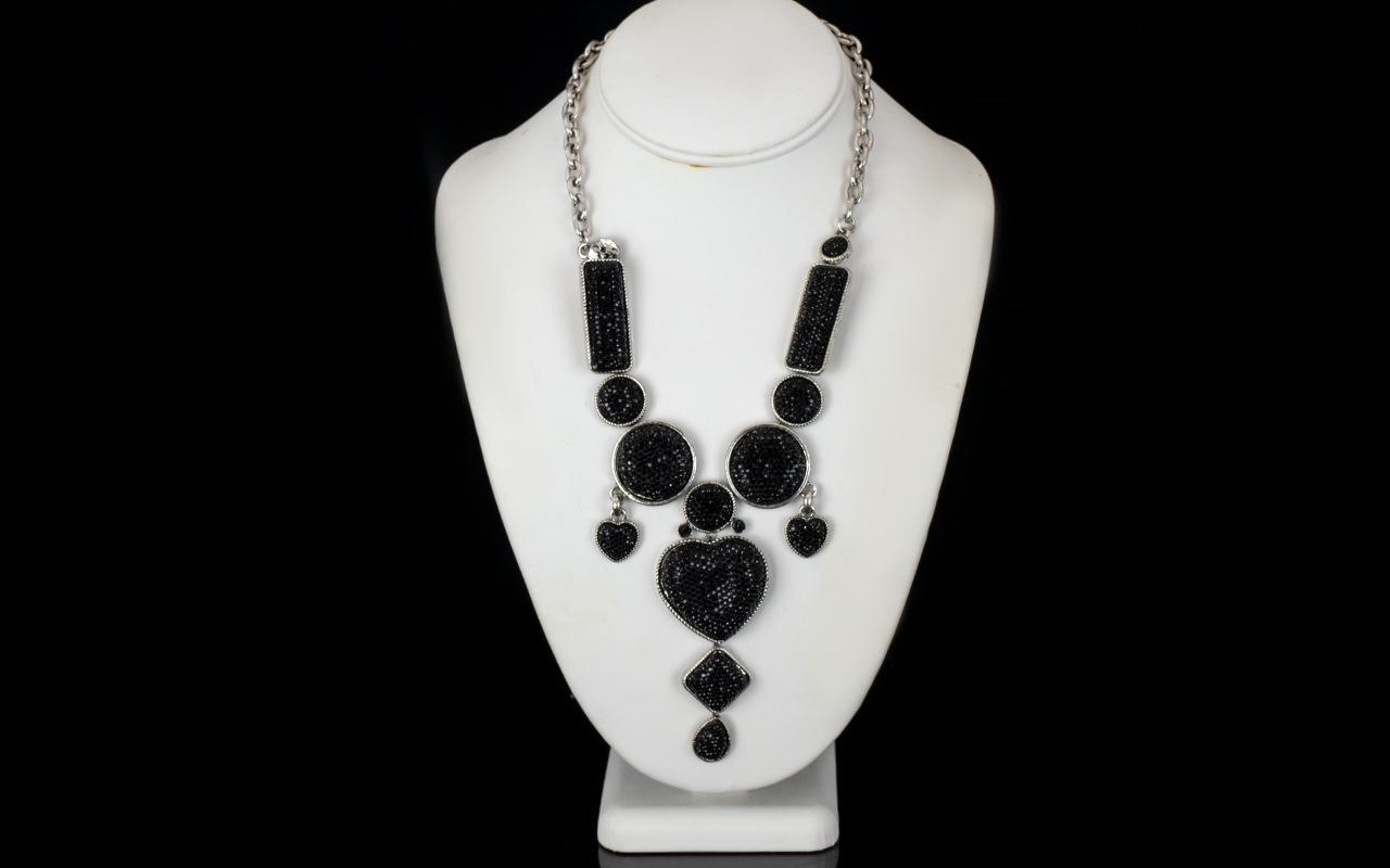 Vintage Black Heart Beaded Necklace, Very Stylish and Looks Great On, With Hearts etc In Shape.