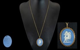 Wedgwood 9ct Gold Mounted Oval Shaped Cameo with Attached 9ct Gold Long Belcher Chain,