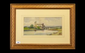 A. Vickers - A View of Maldeck Abbey, Yorkshire Watercolour, Signed and Dated 1909. Size 6.