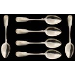 Scottish Mid Victorian Period Set of Six Sterling Silver Teaspoons, Fiddle back Pattern.