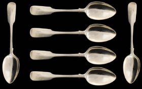 Scottish Mid Victorian Period Set of Six Sterling Silver Teaspoons, Fiddle back Pattern.