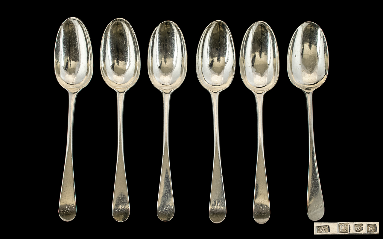 George III - Rare Scottish Sterling Silver Matched Set of Six Large Table Spoons.