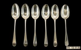 George III - Rare Scottish Sterling Silver Matched Set of Six Large Table Spoons.