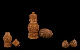 English 19th Century Superb Carved Coquilla Nut Sand / Pounce Pot.