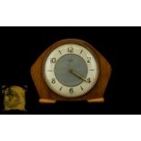 Smiths Art Deco Wooden Mantle Clock Arabic numerals and chapter dial. 16 cms in height.