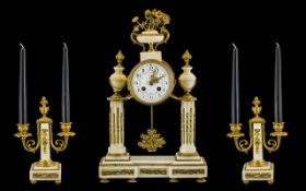 Japy Freres - Paris Late 19th Century Gilt Metal and White Marble Clock Garniture Set. c.1880.