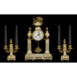 Japy Freres - Paris Late 19th Century Gilt Metal and White Marble Clock Garniture Set. c.1880.