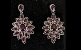 Ruby Ovoid Cluster Drop Earrings,