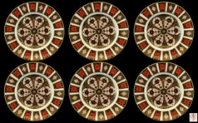 Royal Crown Derby Set of Six Old Imari Single Gold Band Cabinet Plates. Pattern No 1128 & Date 1977.