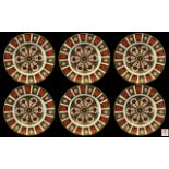 Royal Crown Derby Set of Six Old Imari Single Gold Band Cabinet Plates. Pattern No 1128 & Date 1977.