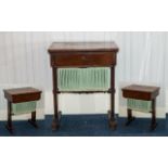 A Ladies Mahogany Work Table, frieze drawer and a sliding silk liner.