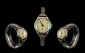 Garrards - Ladies Mechanical Silver Wrist Watch with Integral Double Rope Strap From the 1950's.