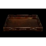 Antique Oriental Wood Serving Tray Of square form with gallery top, 14 x 14 inches.